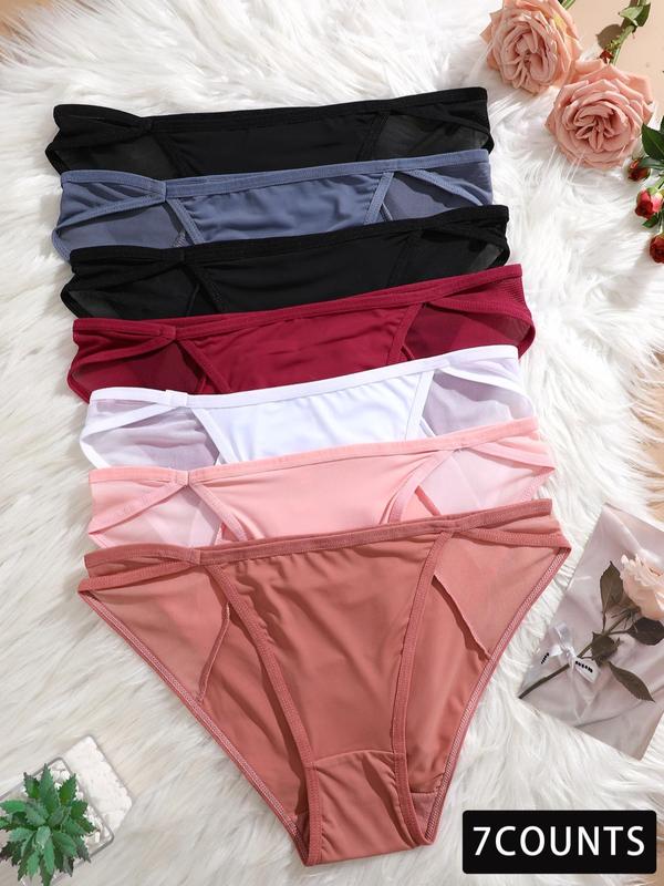 Women's Solid Color Sheer Contrast Mesh Panty, Soft Comfy Breathable Knicker for Daily Wear, Underwear for All Seasons